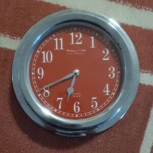 Red Wall Clock Silver Frame Round Sterling Noble Battery Quartz